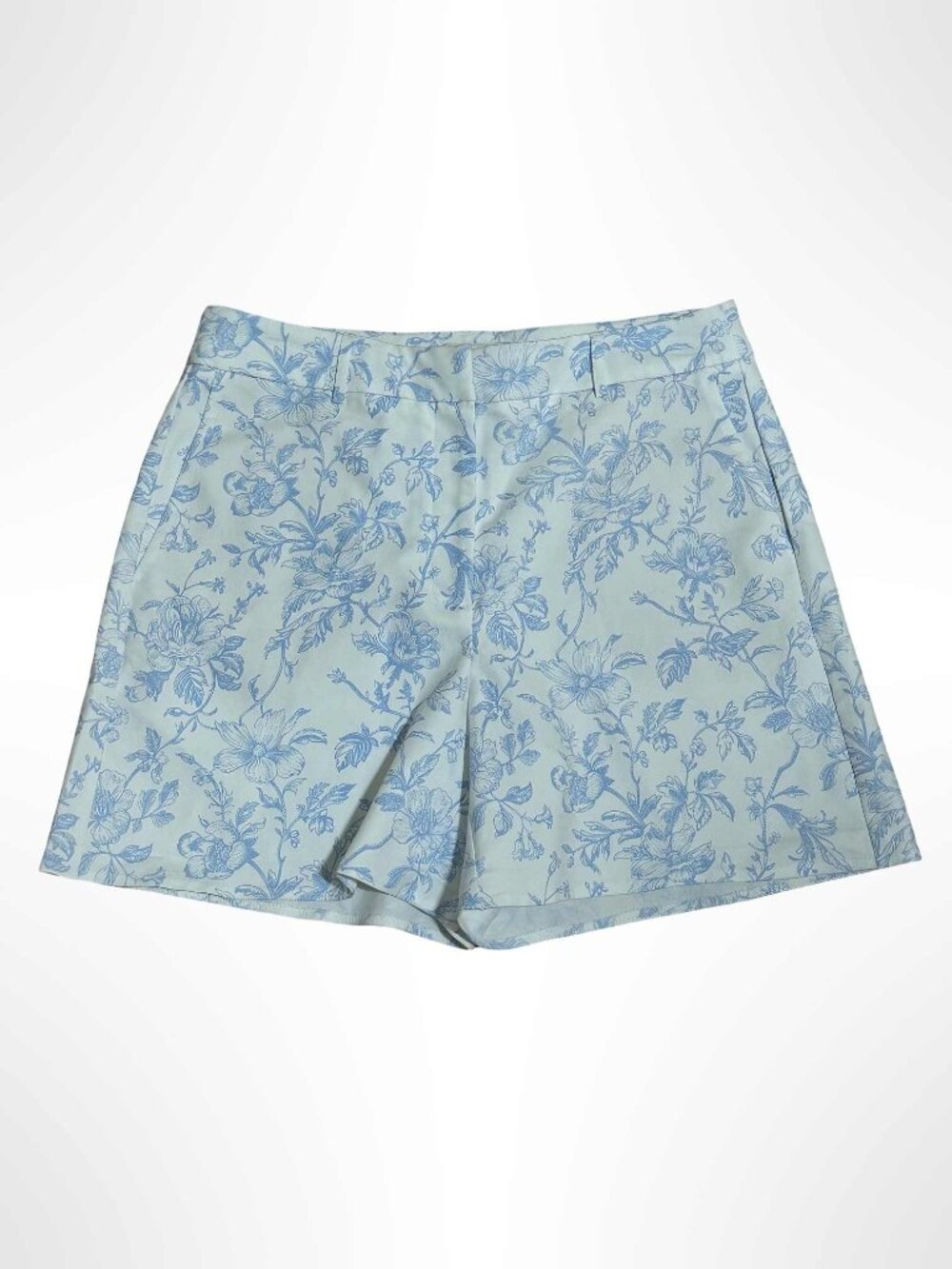 RACHEL ZOE Toile Floral Print High Rise Tailored Shorts Blue White Size 8